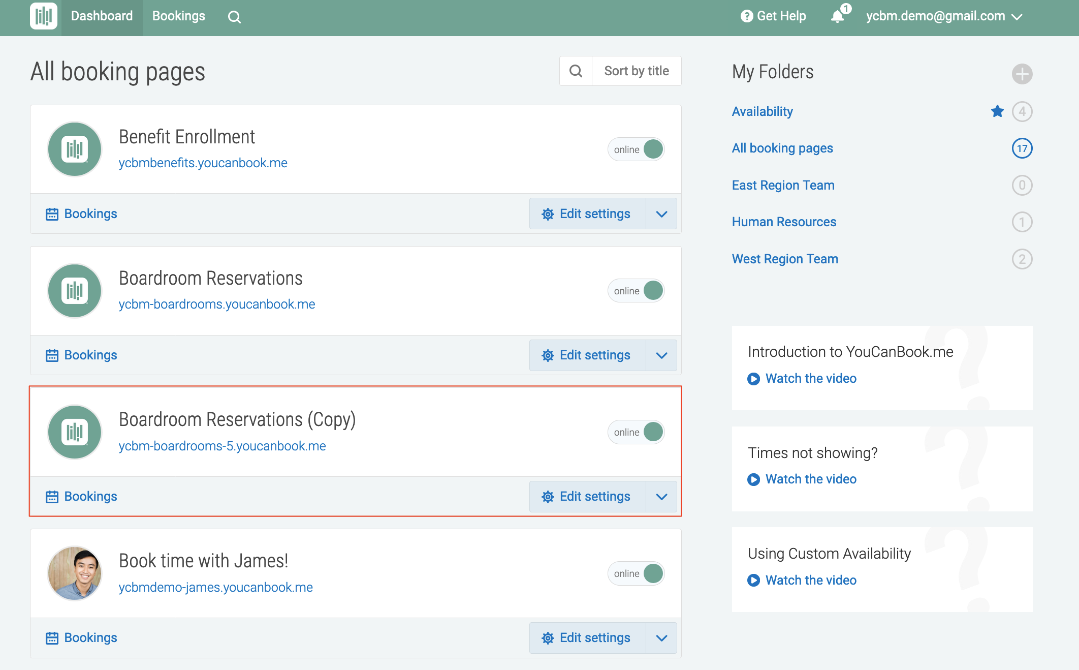 Copy an existing booking page youcanbookme