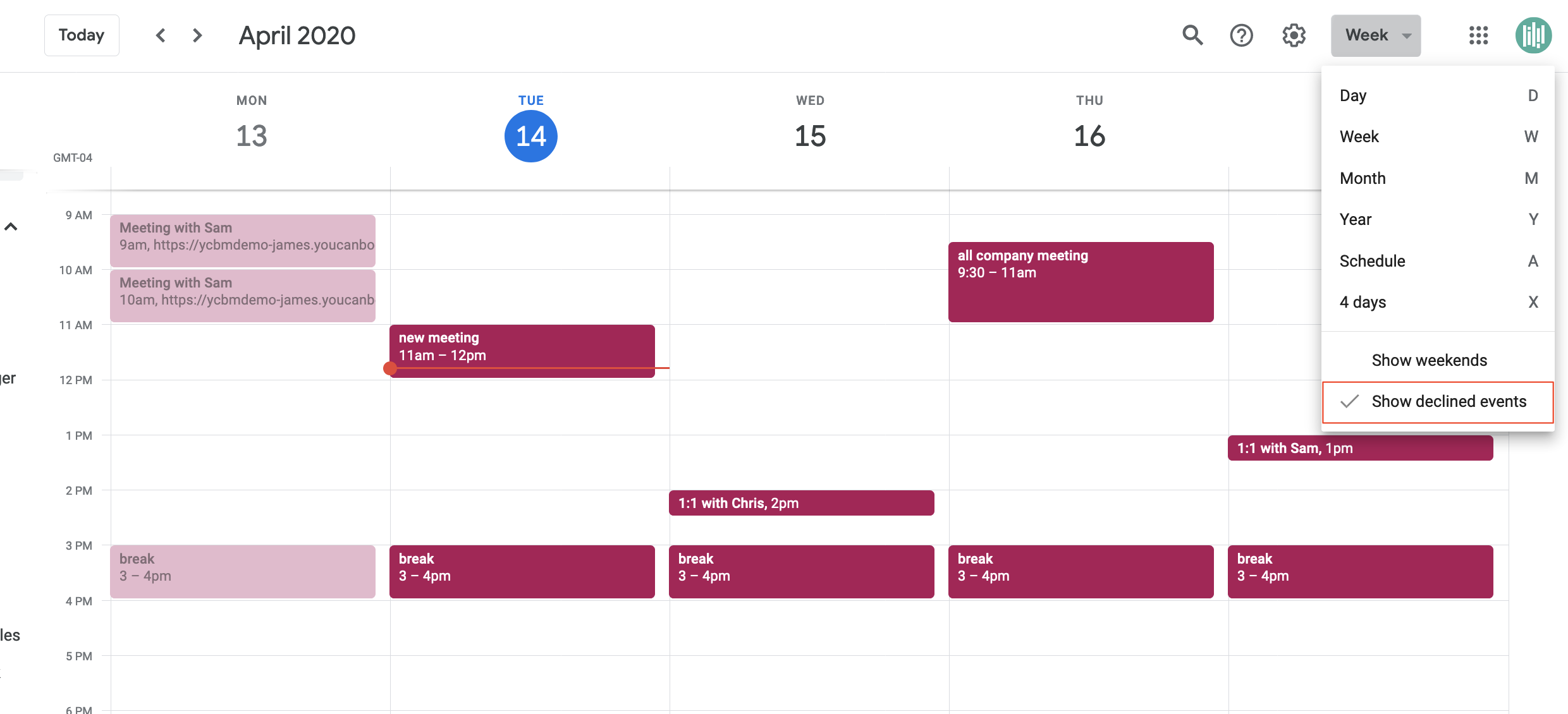 Declined invitations in Google calendar block availability in