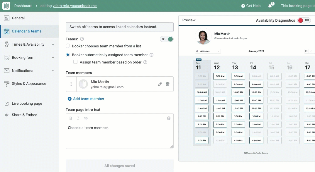 Share team members static video link YouCanBookMe