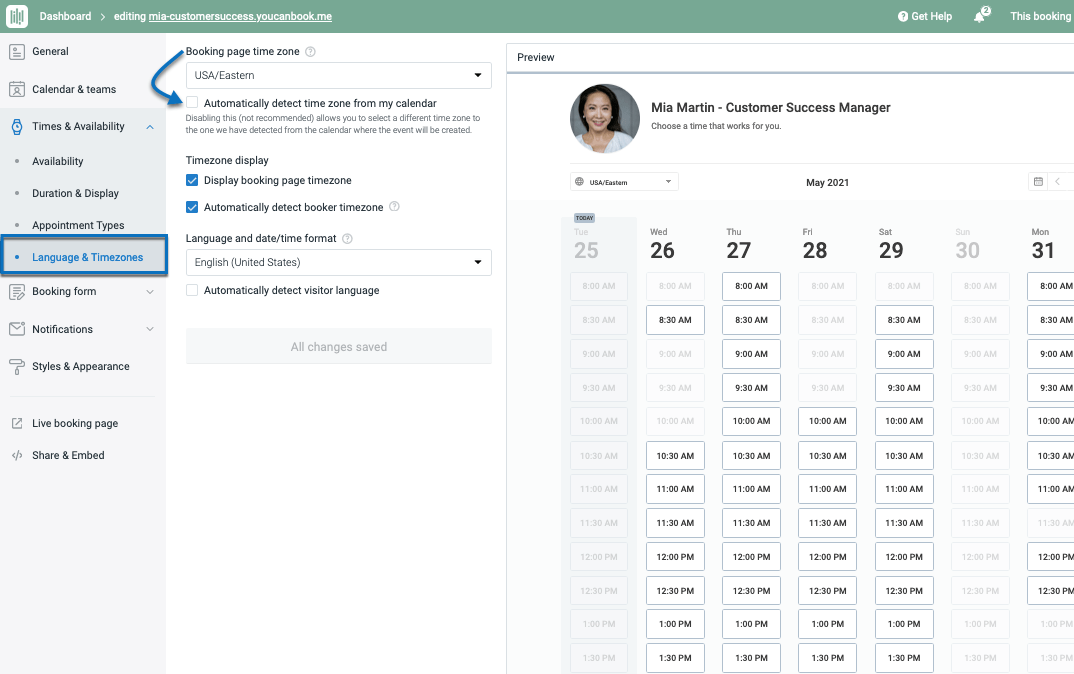 How can I adjust the timezone on my booking page? – YouCanBookMe