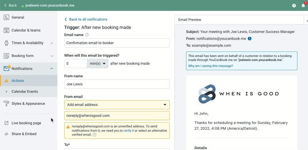 Verify your sending email address YouCanBookMe