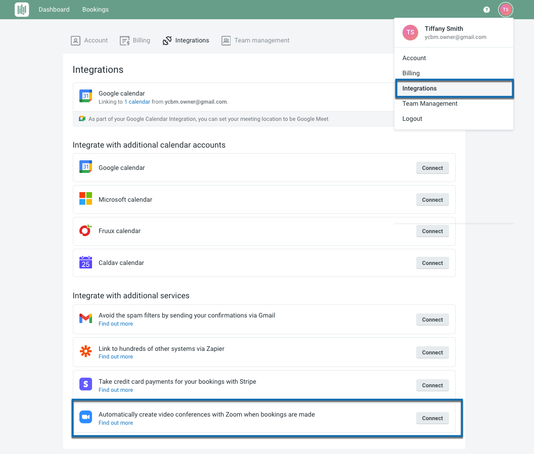 Integrate your Zoom account YouCanBookMe