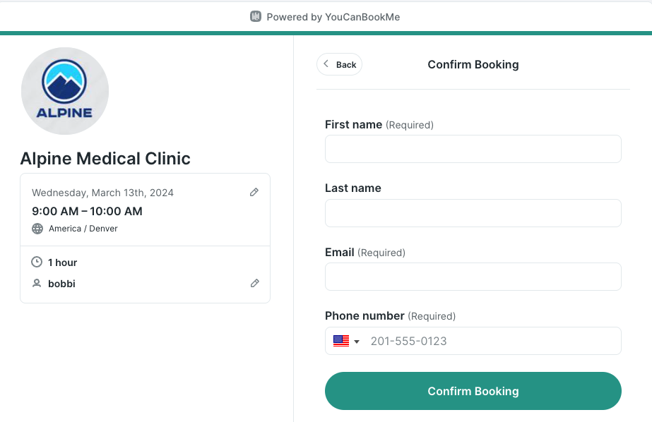 Booking form